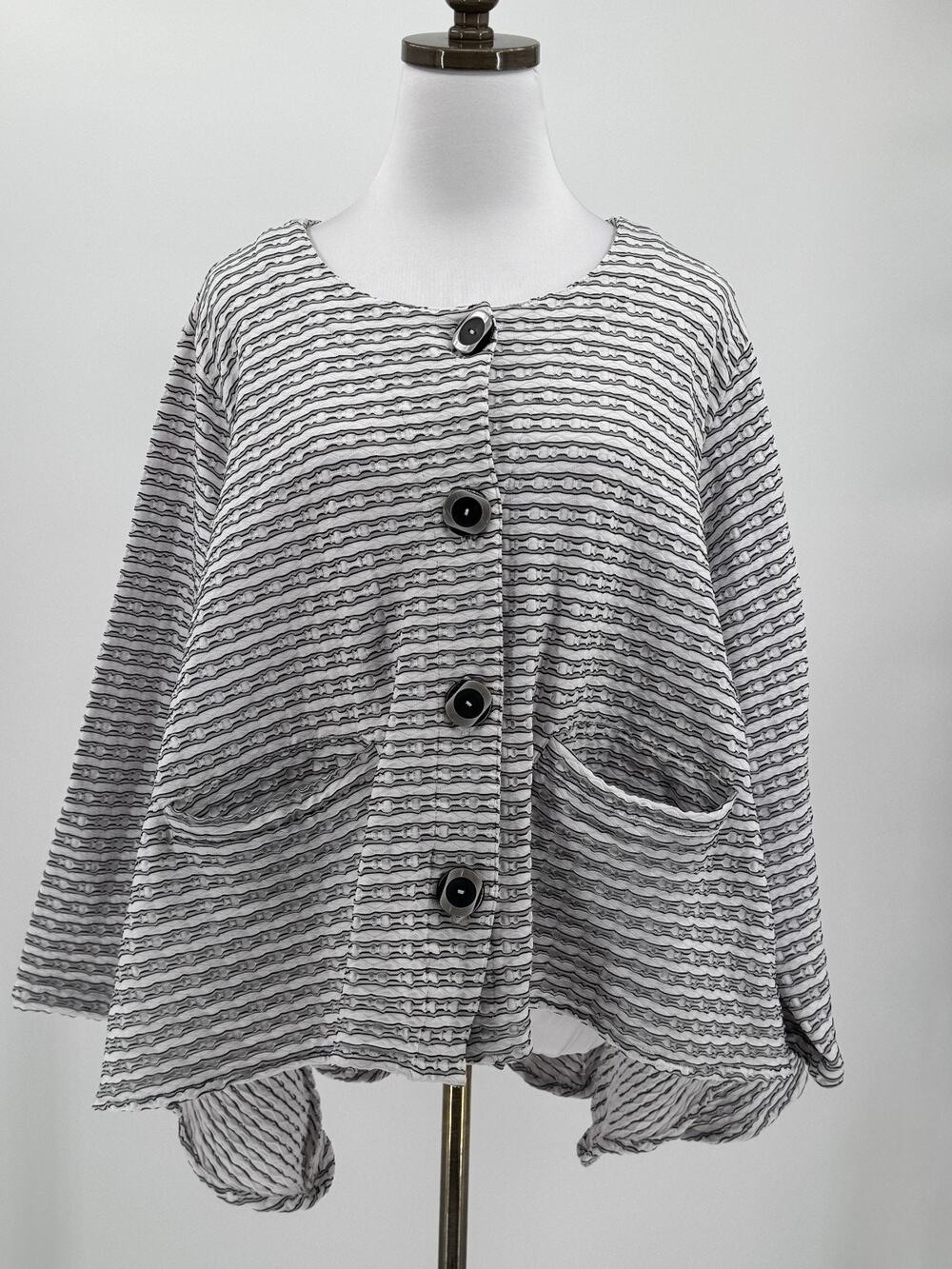 Dress to Kill Black White Striped Textured Oversized Button Up Jacket One Size